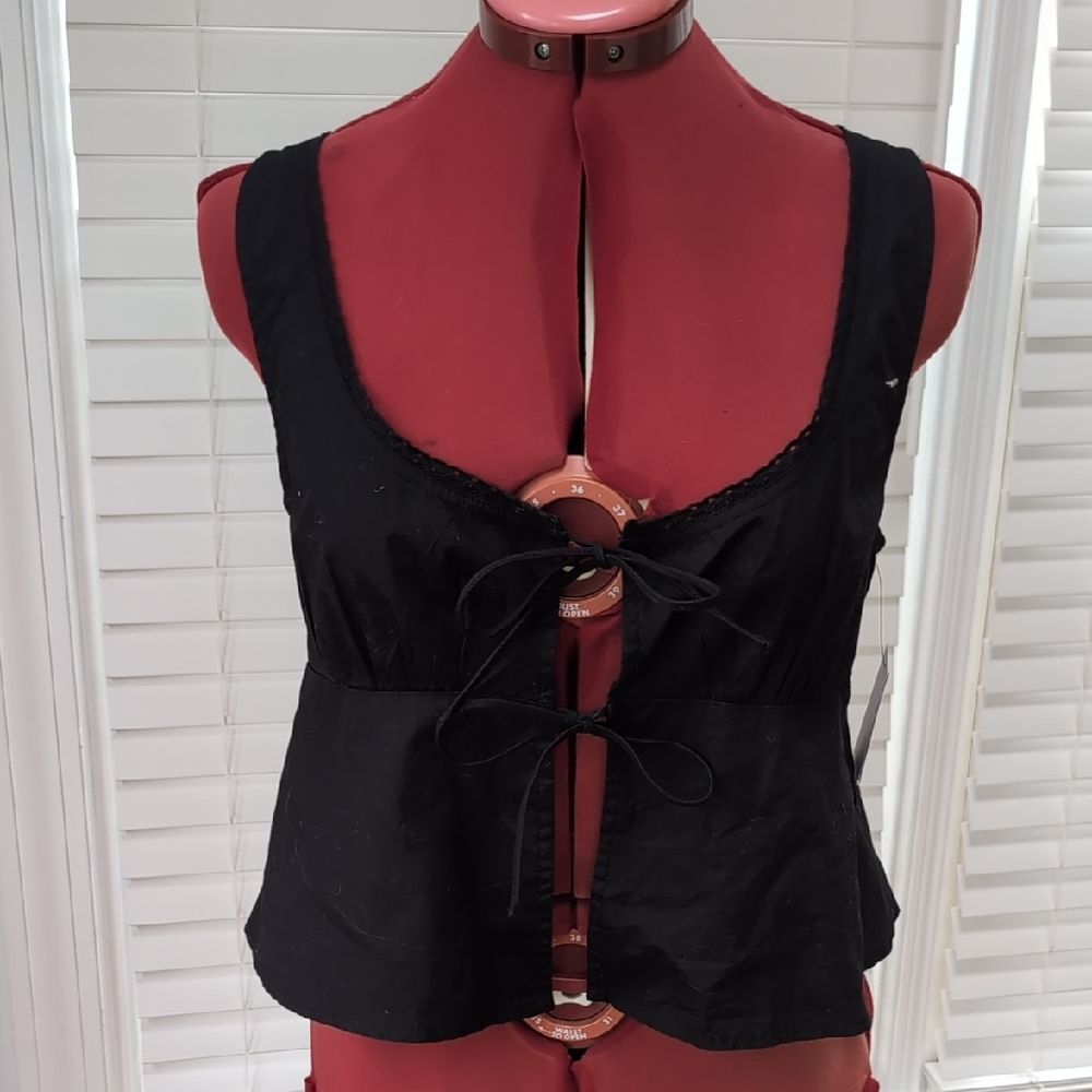 NWT Abound Size Small Black Dainty Tie Front Top Whimsigoth Y2K Ren Fair Grunge